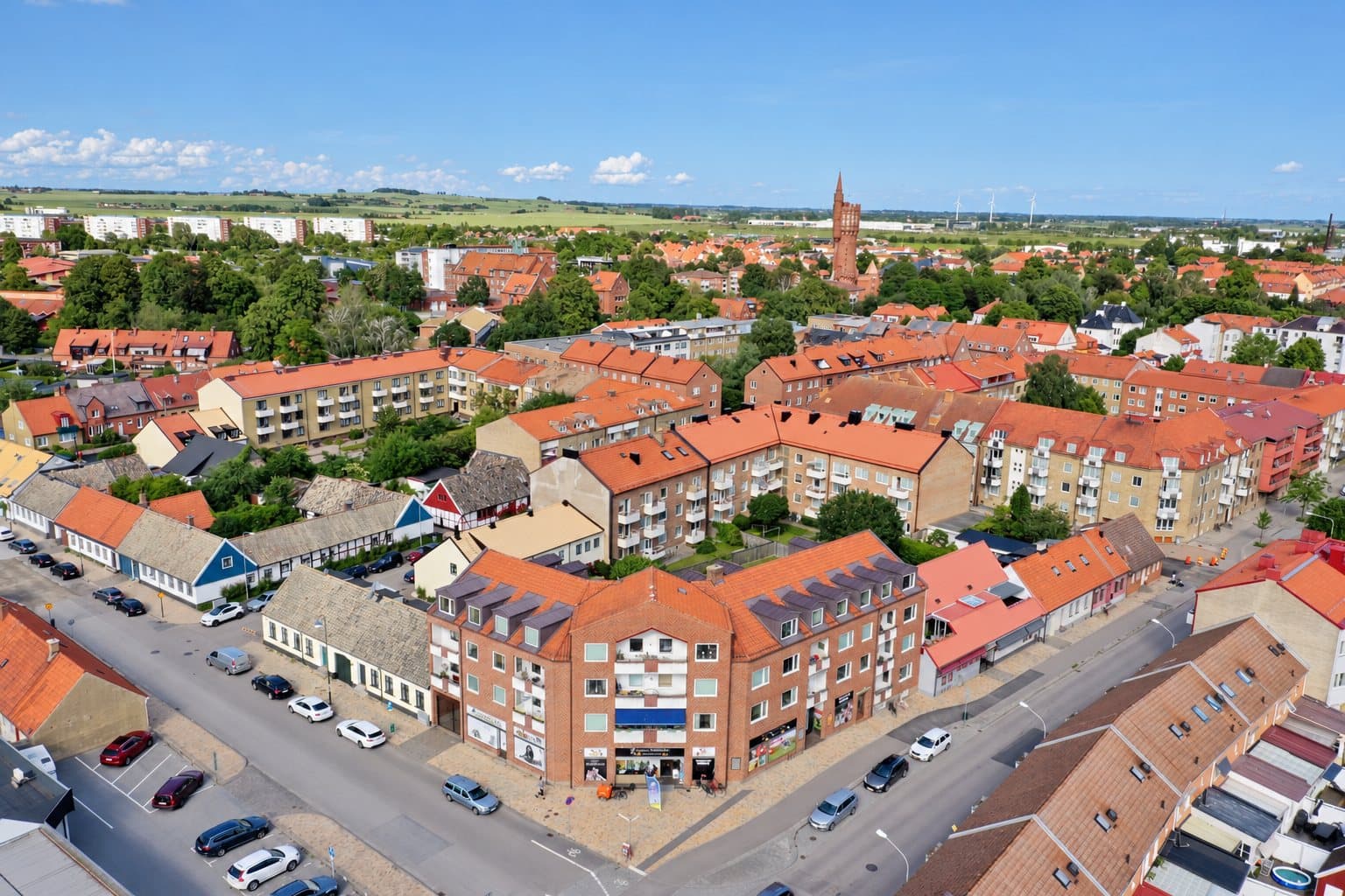 Stora Norregatan 142–144 och Föreningsgatan 41, Citadellstaden, drönarbild